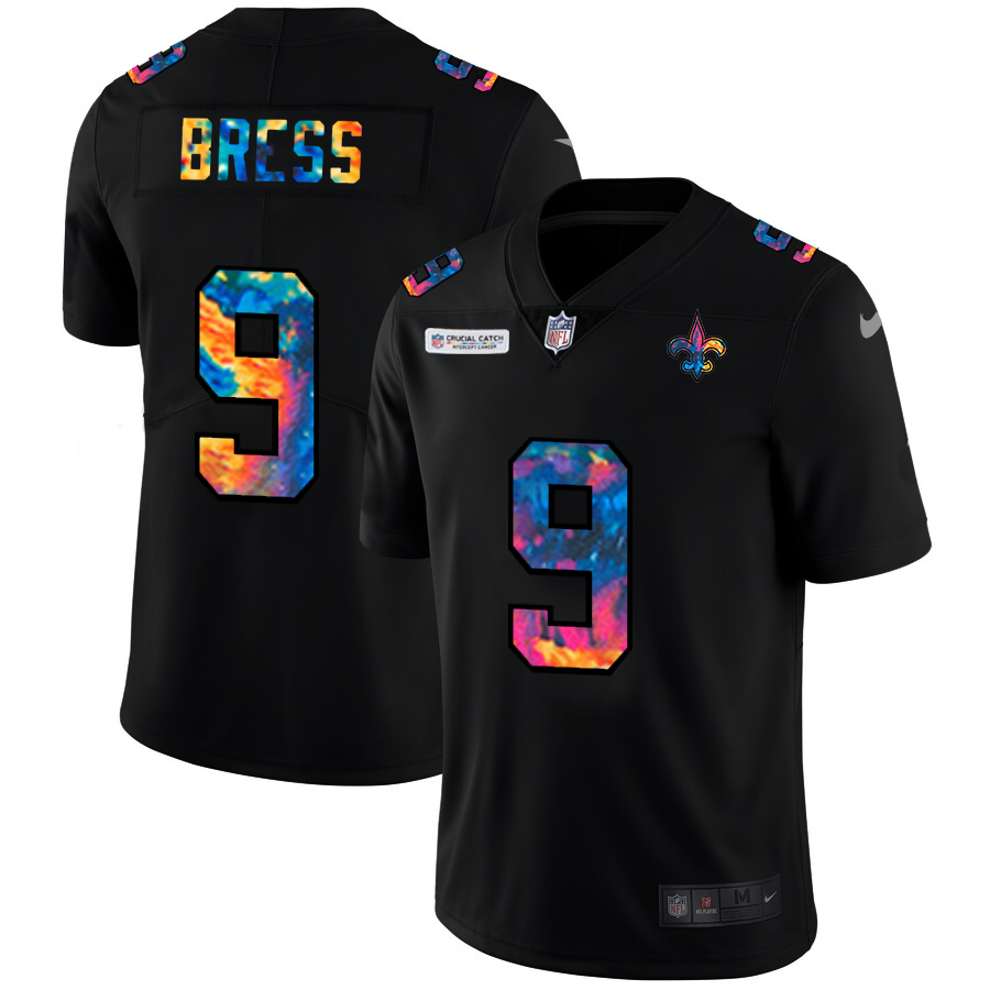 NFL New Orleans Saints #9 Drew Brees Men Nike MultiColor Black 2020 Crucial Catch Vapor Untouchable Limited Jersey